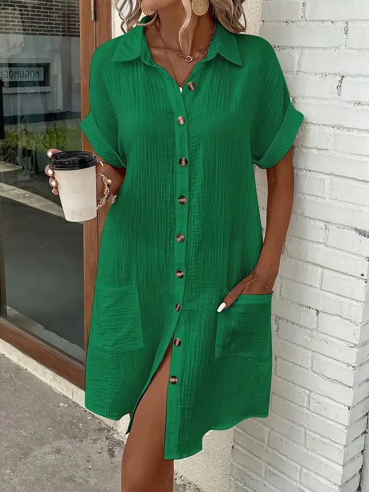 Timeless women's V-neck dress, blouse style, perfect for sophisticated smart casual.