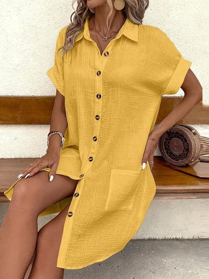 Versatile women's V-neck blouse dress, perfect transition from day to evening wear.