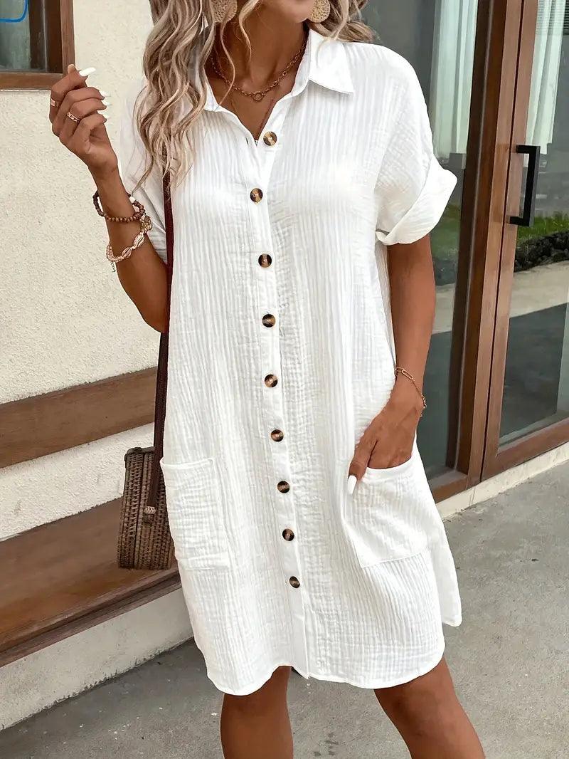 Casual yet smart V-neck blouse dress for women, ideal for day-to-day fashion.