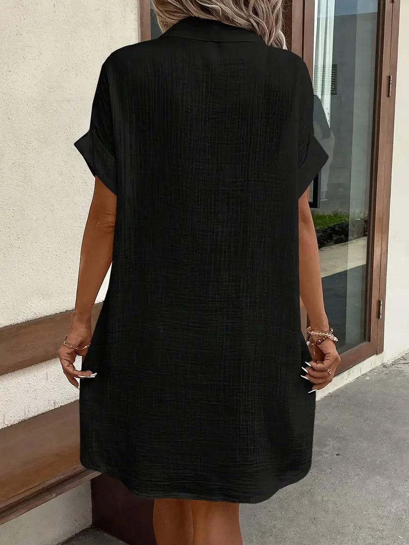Classic women's V-neck blouse dress, an elegant versatile piece for modern wardrobes.
