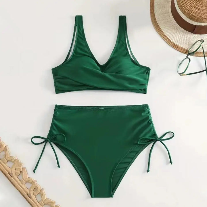 Elegant V-neck shaping bikini for women, featuring tummy control and high-waist design.