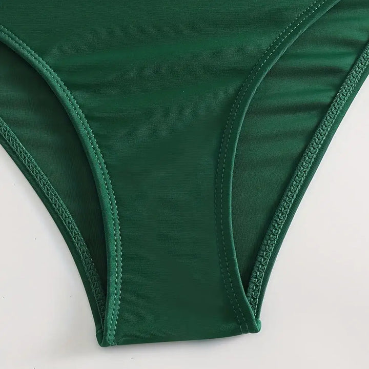Flattering high-waist tummy control bikini for women, with an elegant V-neck design.