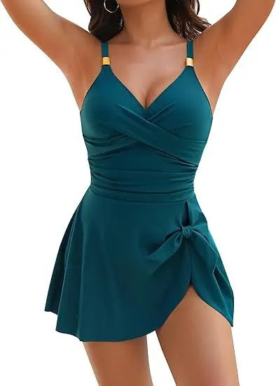 Elegant shaping swim dress for women, ideal for sunny summer beach and resort wear.