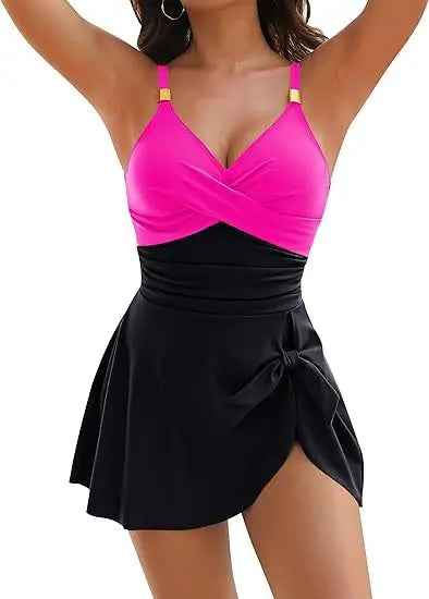 Comfortable shaping swim dress, an essential for women's stylish pool and beach outings.