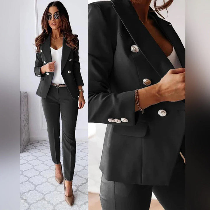 Chic and comfortable ladies suit with tailored blazer and matching pants.