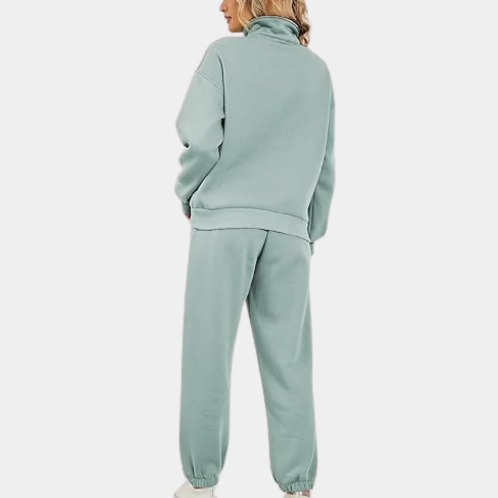 New women's two-piece jogger set, a comfortable and stylish matching outfit for casual everyday fashion.