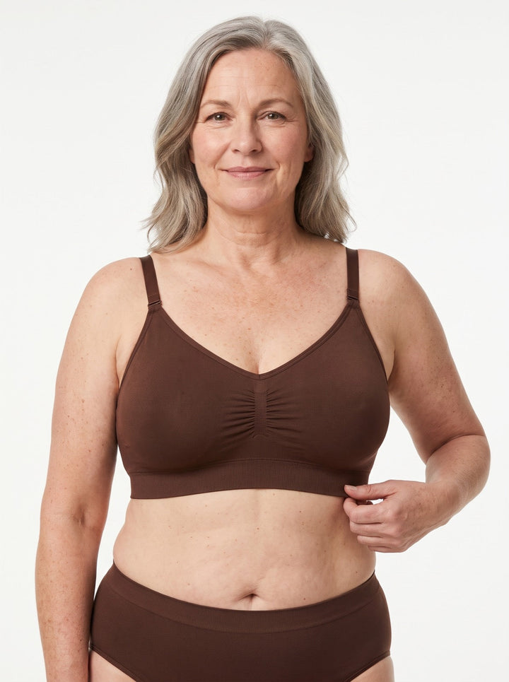 Women's intimates: a soft, unpadded, wire-free comfort bra with adjustable straps for daily wear.