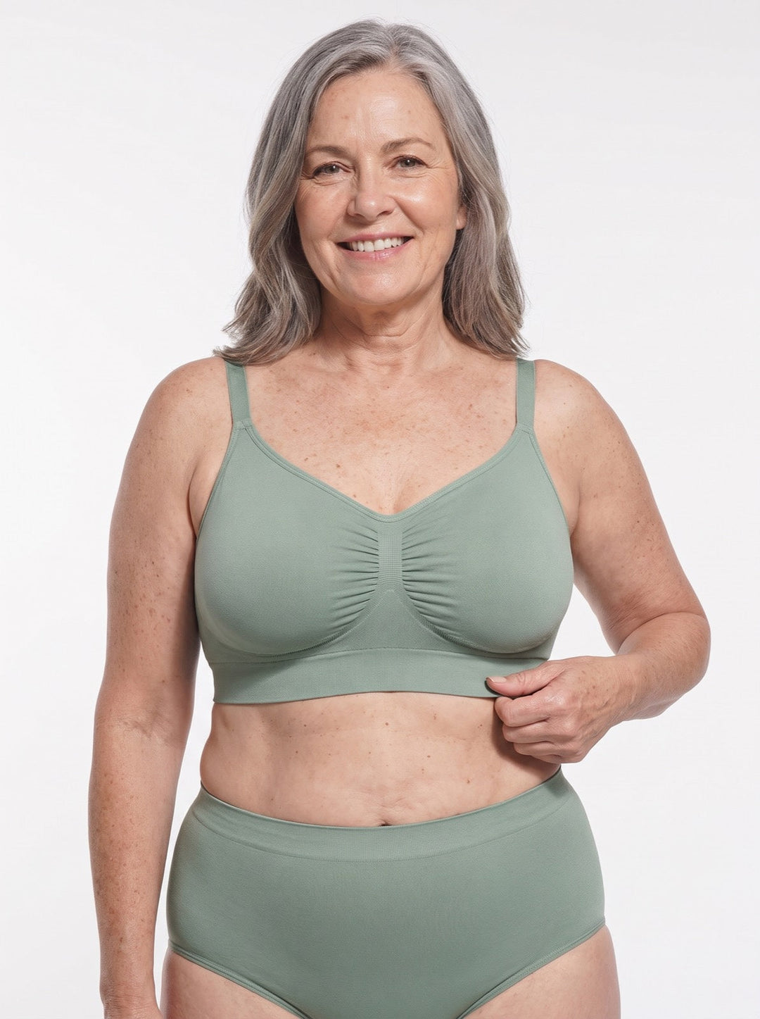 Back view of a women's comfort bra, showing adjustable straps and seamless wire-free construction.