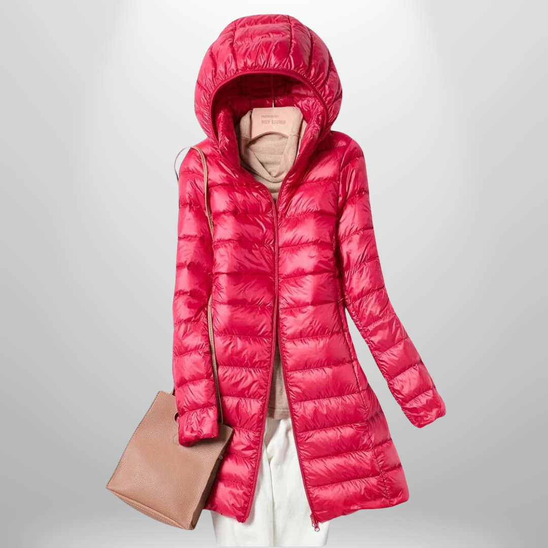 Cozy women's packable puffer jacket, ultra-lightweight & warm. Ideal autumn/winter fashion for versatile comfort.