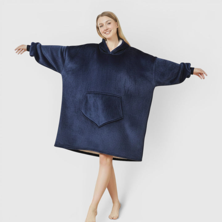 Women's cozy wearable hoodie blanket, ideal lounge wear for relaxing winter comfort. Ultra soft.
