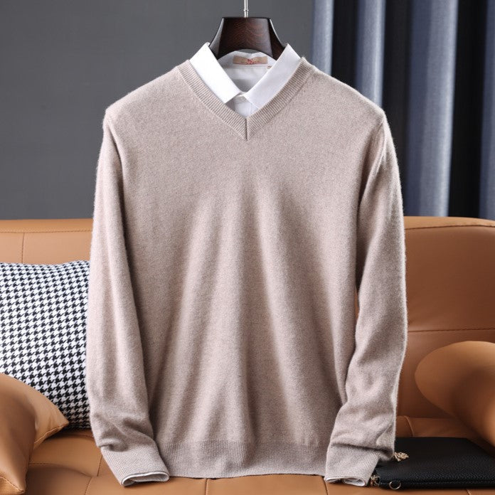 Modern women's v-neck pullover sweater, crafted from a soft knit for ultimate comfort and versatility.