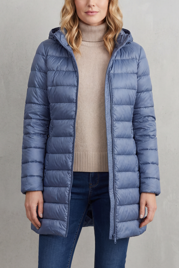 Women's ultra-warm hooded puffer jacket. Lightweight, packable for winter travel & cozy fall outerwear.
