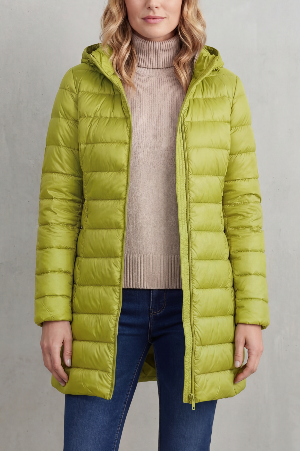 Women's hooded puffer jacket, packable & cozy. Great warm outerwear for winter fashion on the go.