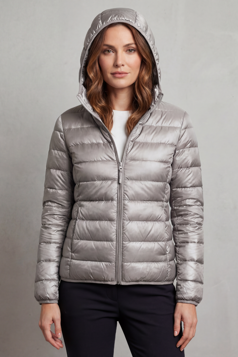 Women's travel-friendly ultralight hooded puffer jacket, essential lightweight fall outerwear.