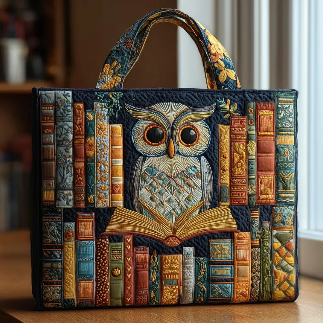 Women's unique owl print lined tote bag with shoulder straps for daily essentials & versatile everyday carry.