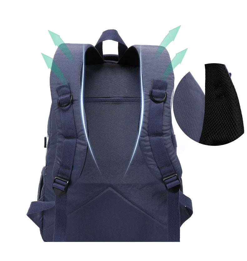 Durable women's water-resistant backpack, nylon, ideal for work and school.