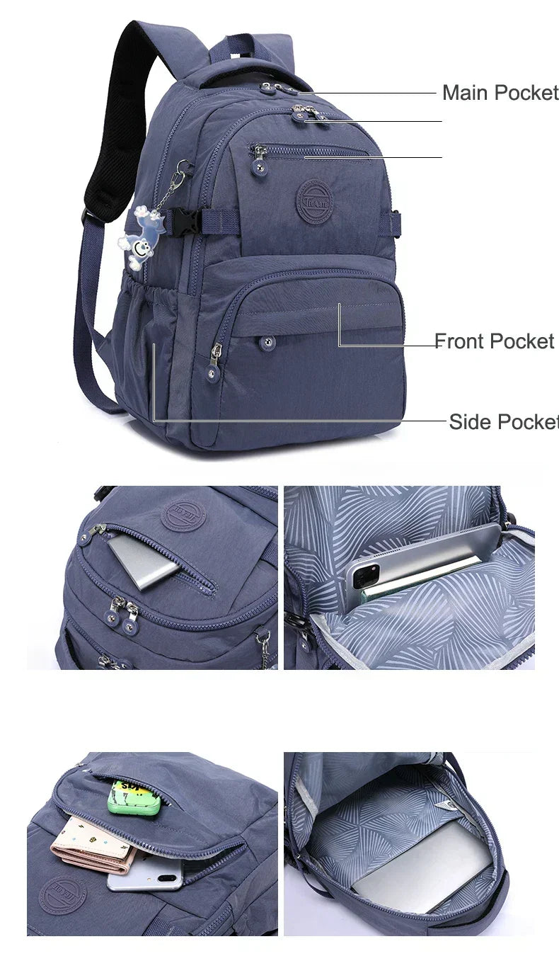 Women's durable water-resistant nylon backpack, versatile for work, school & travel.