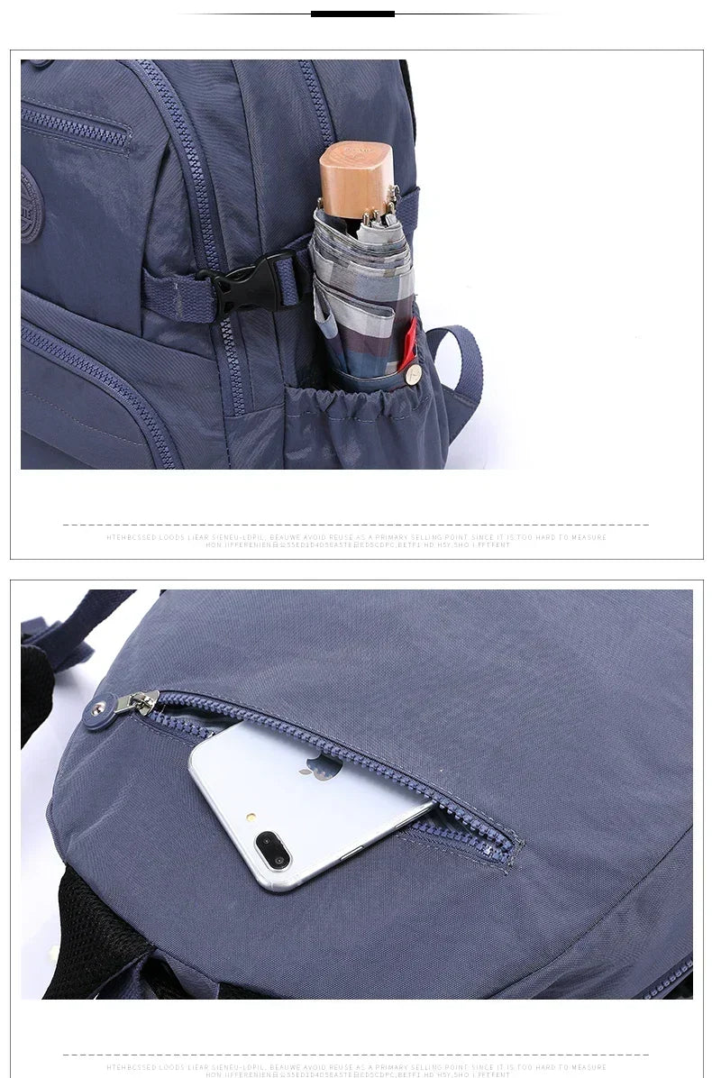 Urban women's nylon backpack, water-resistant, featuring secure organizer compartments.