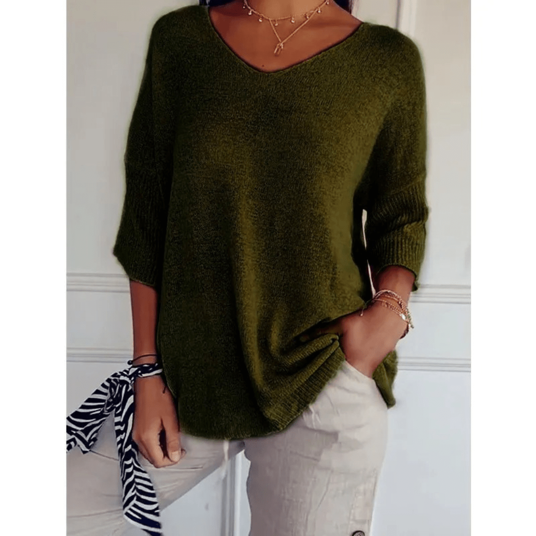 Everyday women's V-neck top with 3/4 sleeves. Relaxed fit for spring & summer comfort.