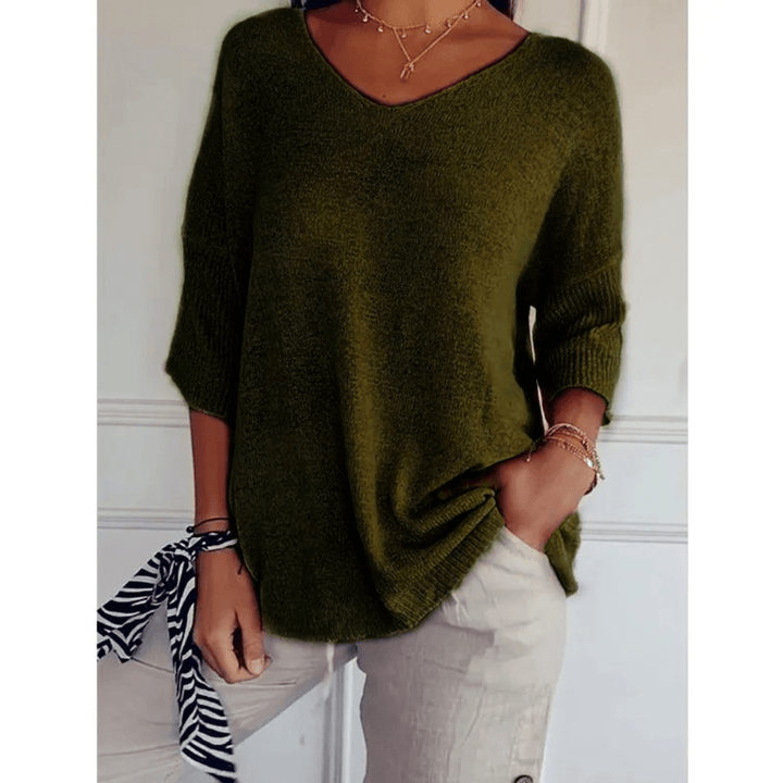 Everyday women's V-neck top with 3/4 sleeves. Relaxed fit for spring & summer comfort.
