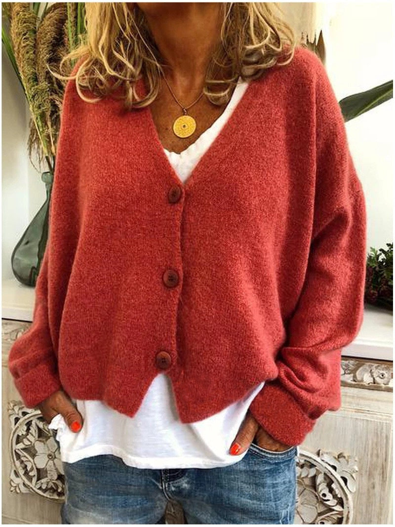 Women's V-neck button front cardigan, a versatile and comfortable piece for daily fashion.