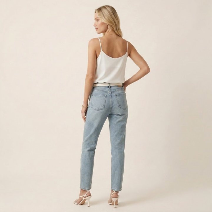 Versatile women's V-neck camisole tank top, a sleeveless spaghetti strap essential for smart casual wear.