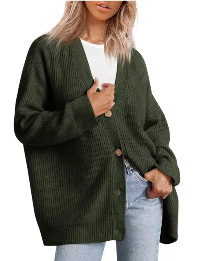 Fine knit V-neck cardigan for women, a soft and comfortable layering sweater.