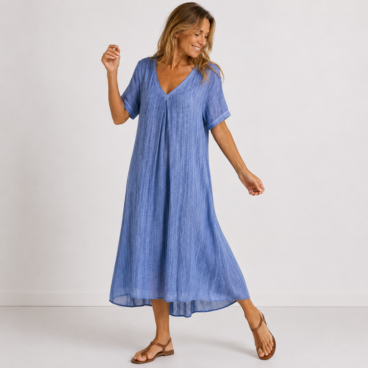 Versatile women's V-neck maxi dress. Perfect for weekend wear, casual outings, spring, and everyday elegant fashion.