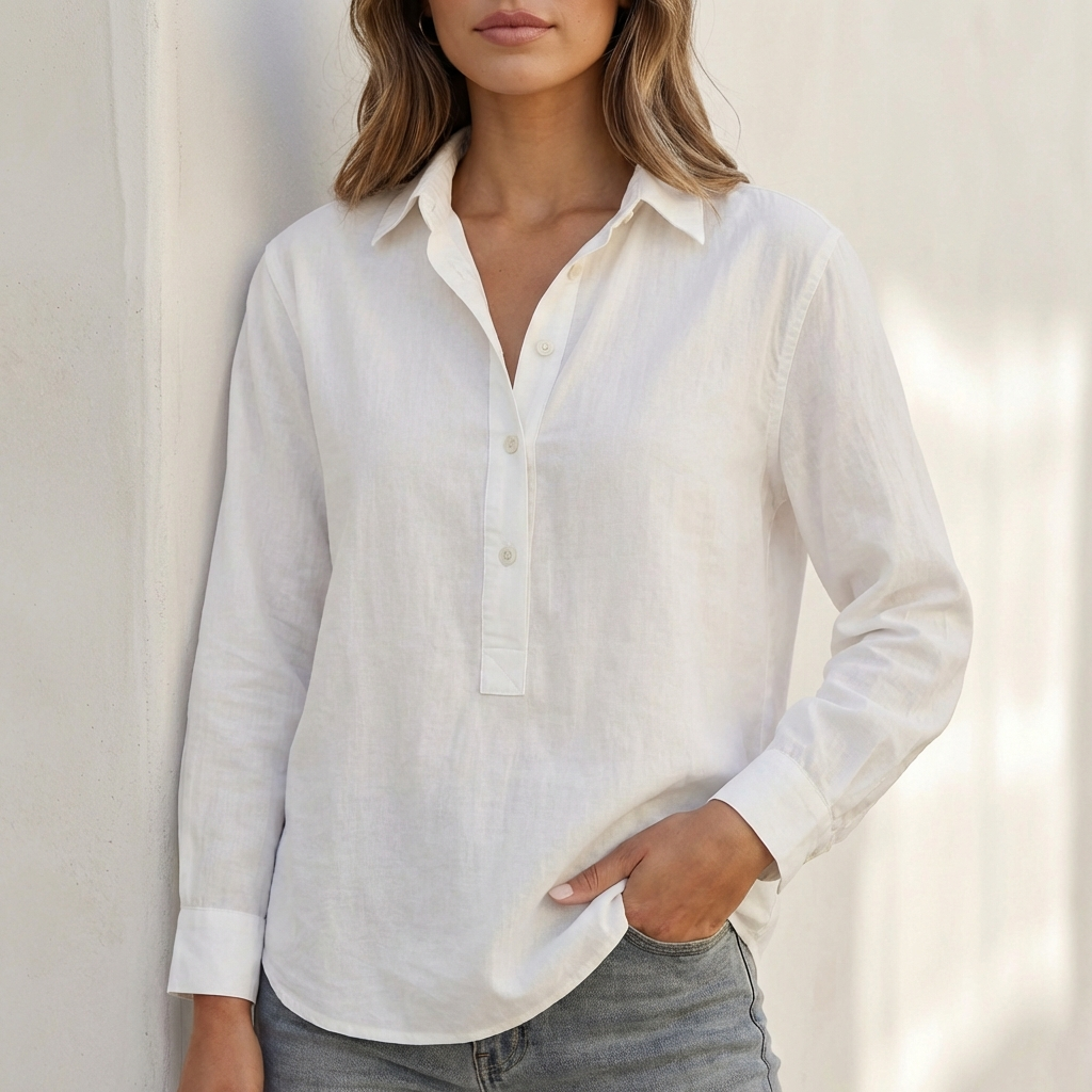 Women's V-neck long sleeve blouse in a relaxed fit, perfect for casual wear.