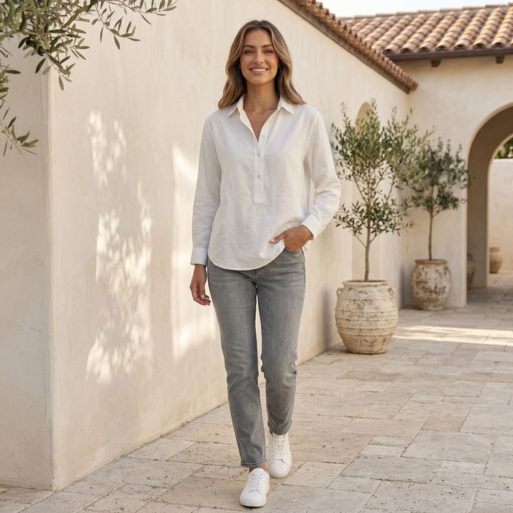 Breathable V-neck shirt for women, offering a lightweight and comfortable feel.