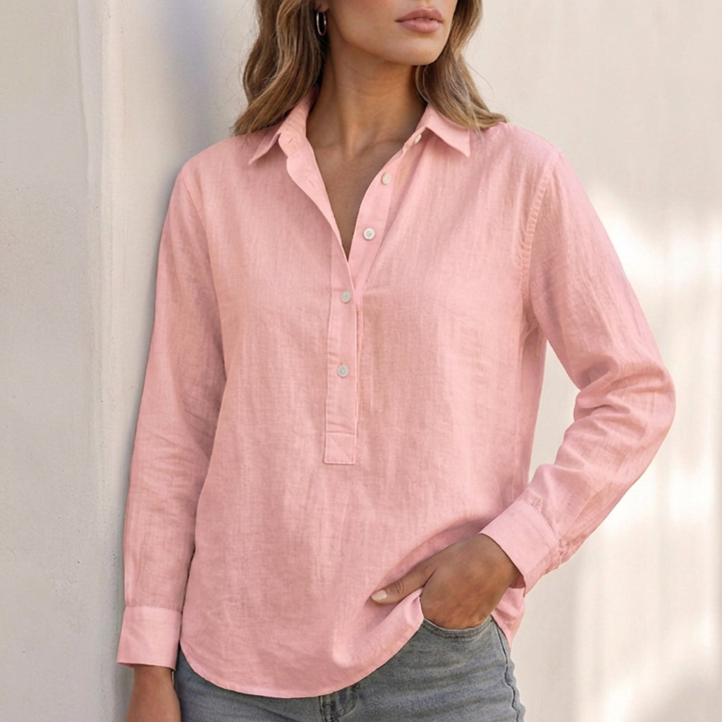 Comfortable women's long sleeve top, featuring a flattering V-neck design.