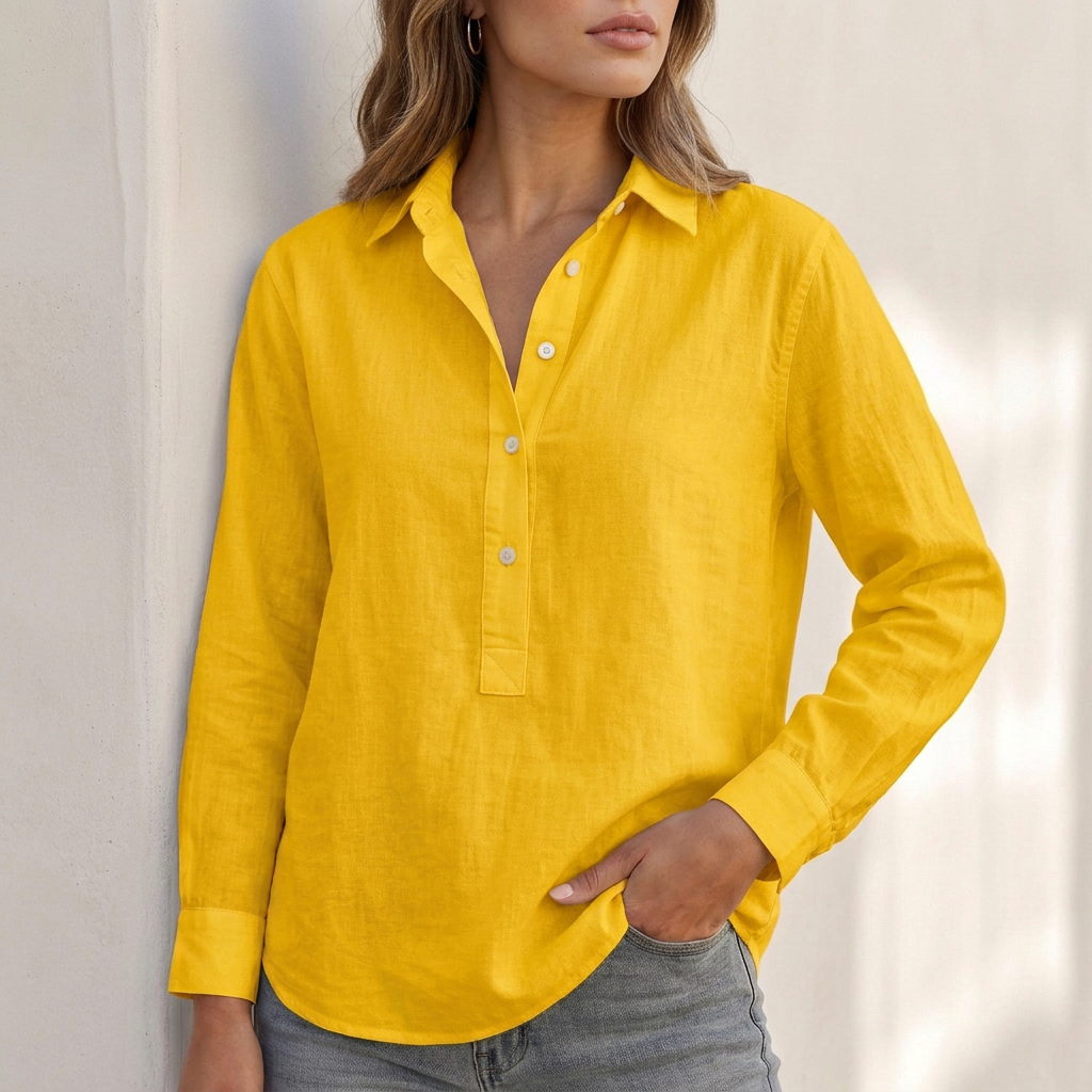 Lightweight and breathable V-neck blouse, essential for a woman's versatile wardrobe.