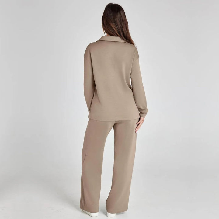 Comfortable wide leg pants from a women's V-neck long sleeve loungewear set for relaxed casual wear.