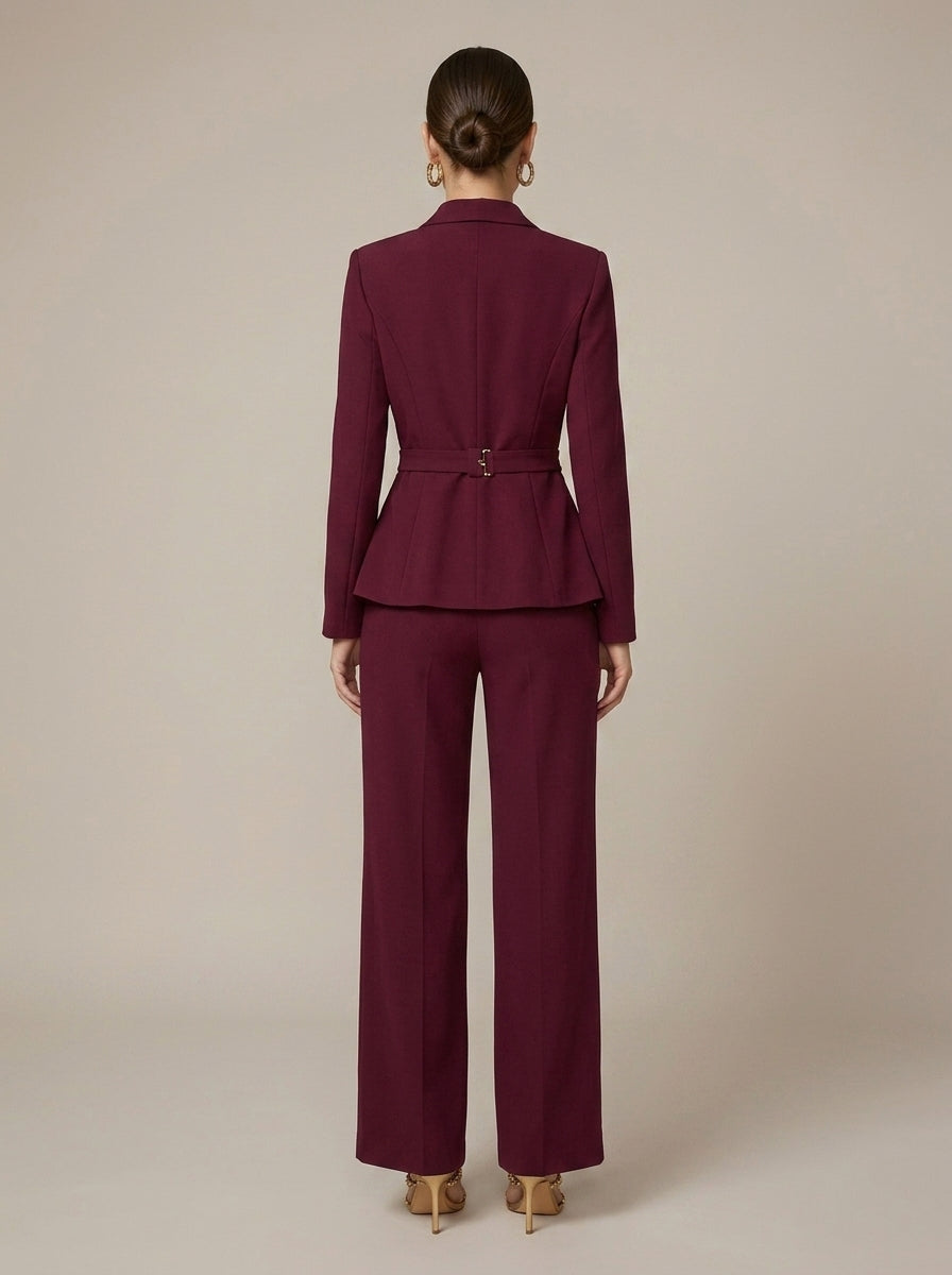 Comfortable women's two-piece set: long sleeve V-neck top & wide leg trousers. Versatile for work or leisure.