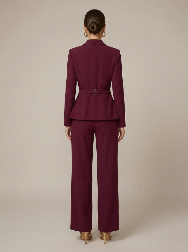 Comfortable women's two-piece set: long sleeve V-neck top & wide leg trousers. Versatile for work or leisure.