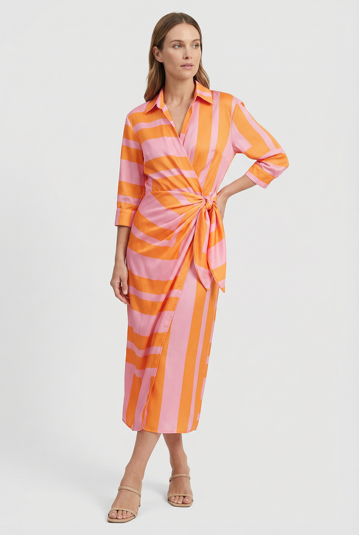 Elegant printed midi dress for women, featuring a flattering V-neckline