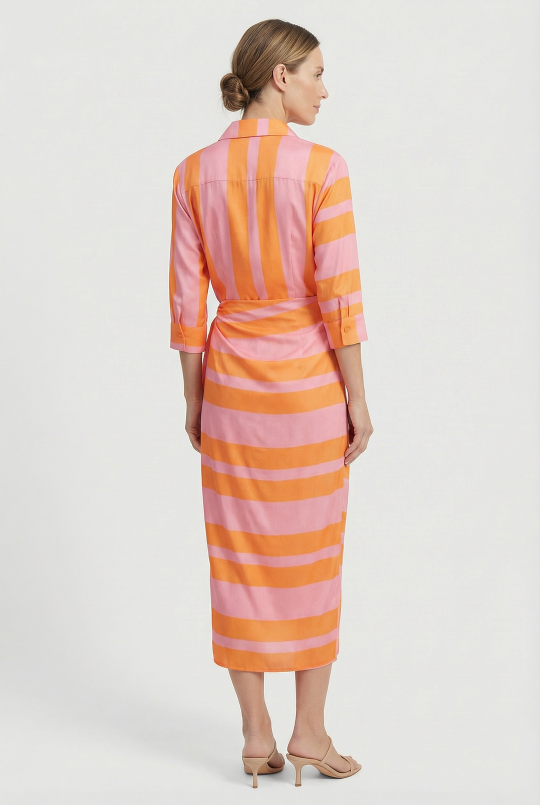 Chic long sleeve midi dress with a self-tie waist, perfect for casual or occasion wear