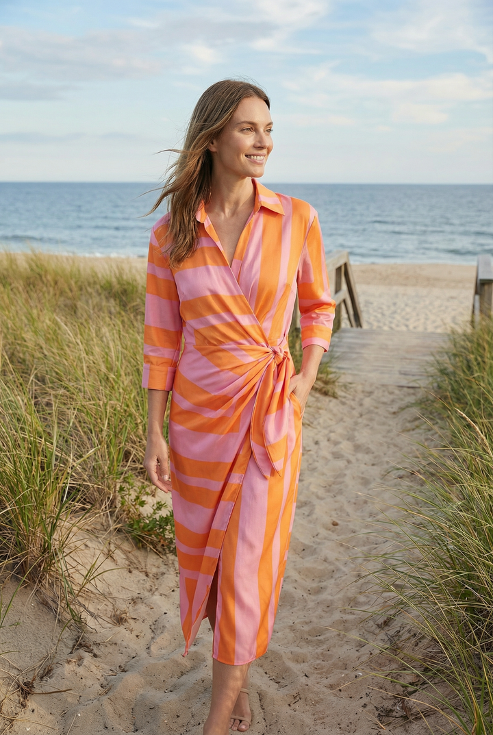 Women's ankle-length wrap dress in a stylish print with a deep V-neck