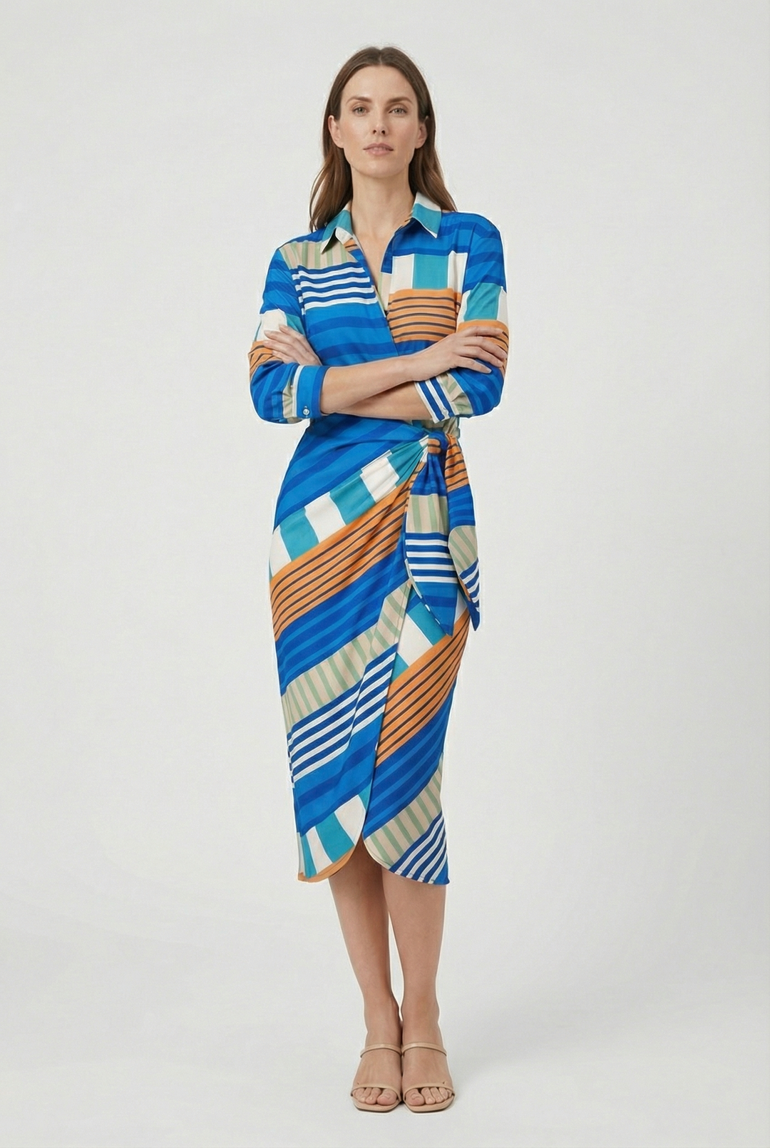 Fashionable tie waist midi dress for women, showcasing a flattering V-neck design
