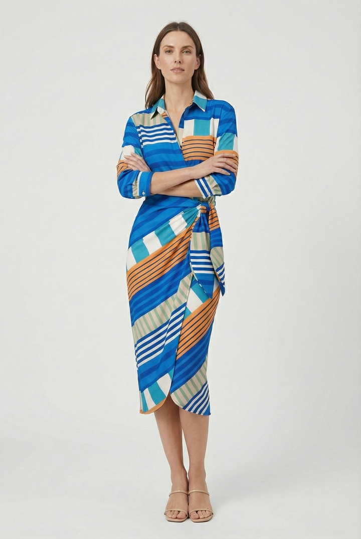 Fashionable tie waist midi dress for women, showcasing a flattering V-neck design