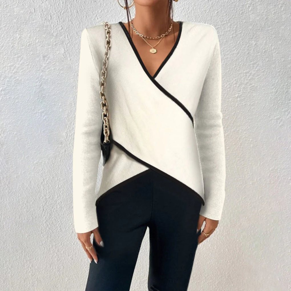 Women's V-Neck Refined Knit Sweater in elegant ivory, perfect for layering.