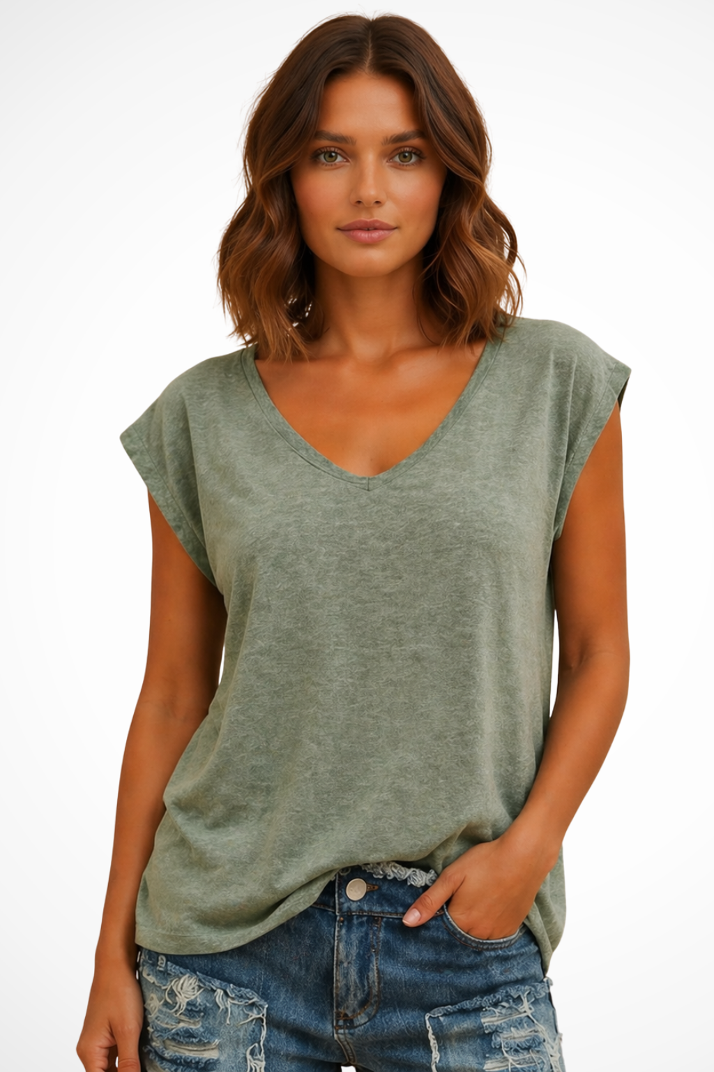 Women's V-neck relaxed fit sleeveless cami top. Versatile and elegant for summer fashion & everyday wear.