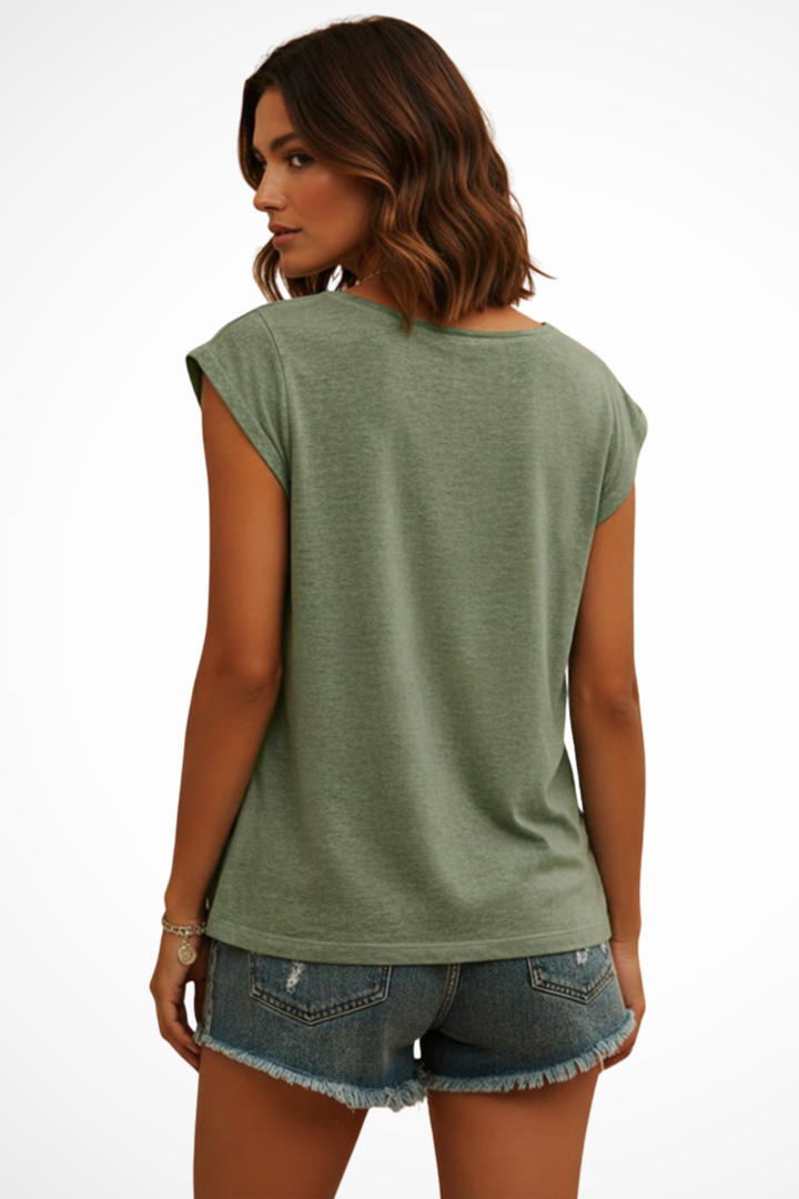Chic women's V-neck cami top, relaxed fit, sleeveless. Perfect for layering, casual summer style, or elegant outfits.