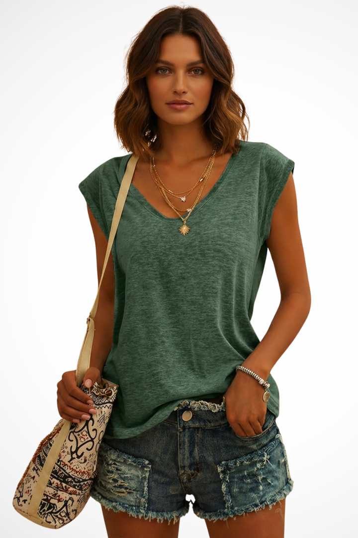 Comfortable women's sleeveless V-neck cami, relaxed fit. An elegant everyday top, perfect for summer fashion & layering.