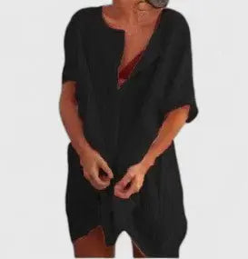 Stylish women's V-neck tunic summer dress featuring a relaxed fit for all-day comfort.