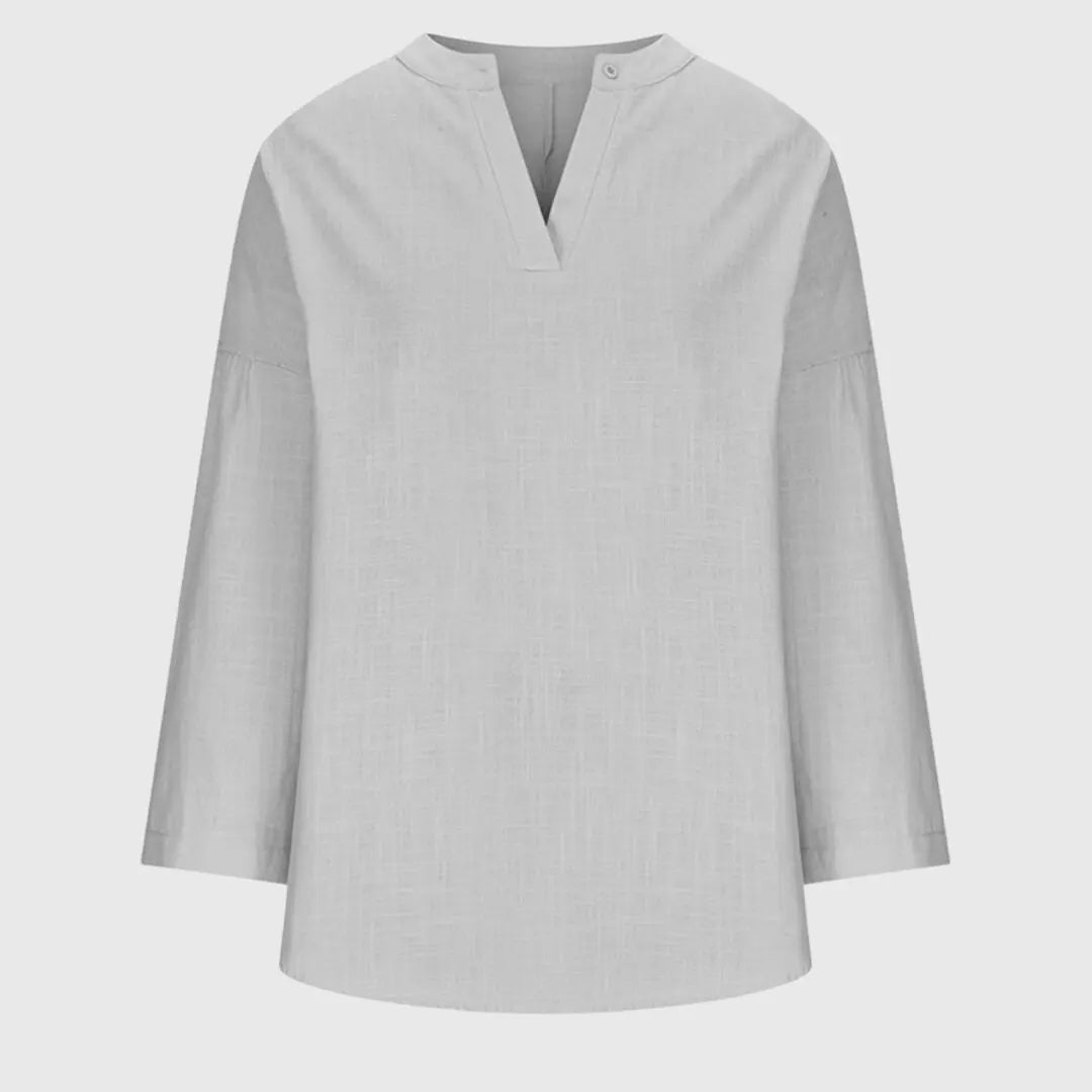 Versatile women's V-neck tunic blouse, long sleeve and relaxed fit, perfect for casual spring & summer.