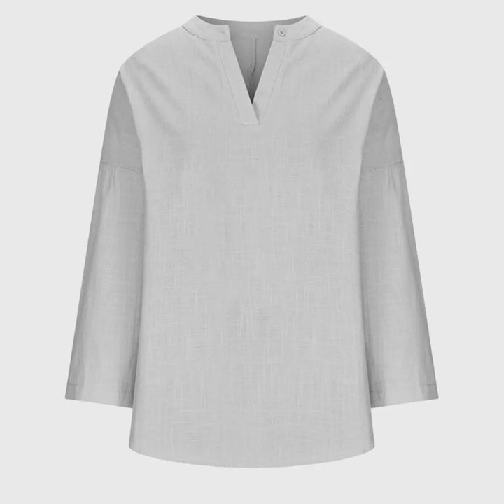 Versatile women's V-neck tunic blouse, long sleeve and relaxed fit, perfect for casual spring & summer.