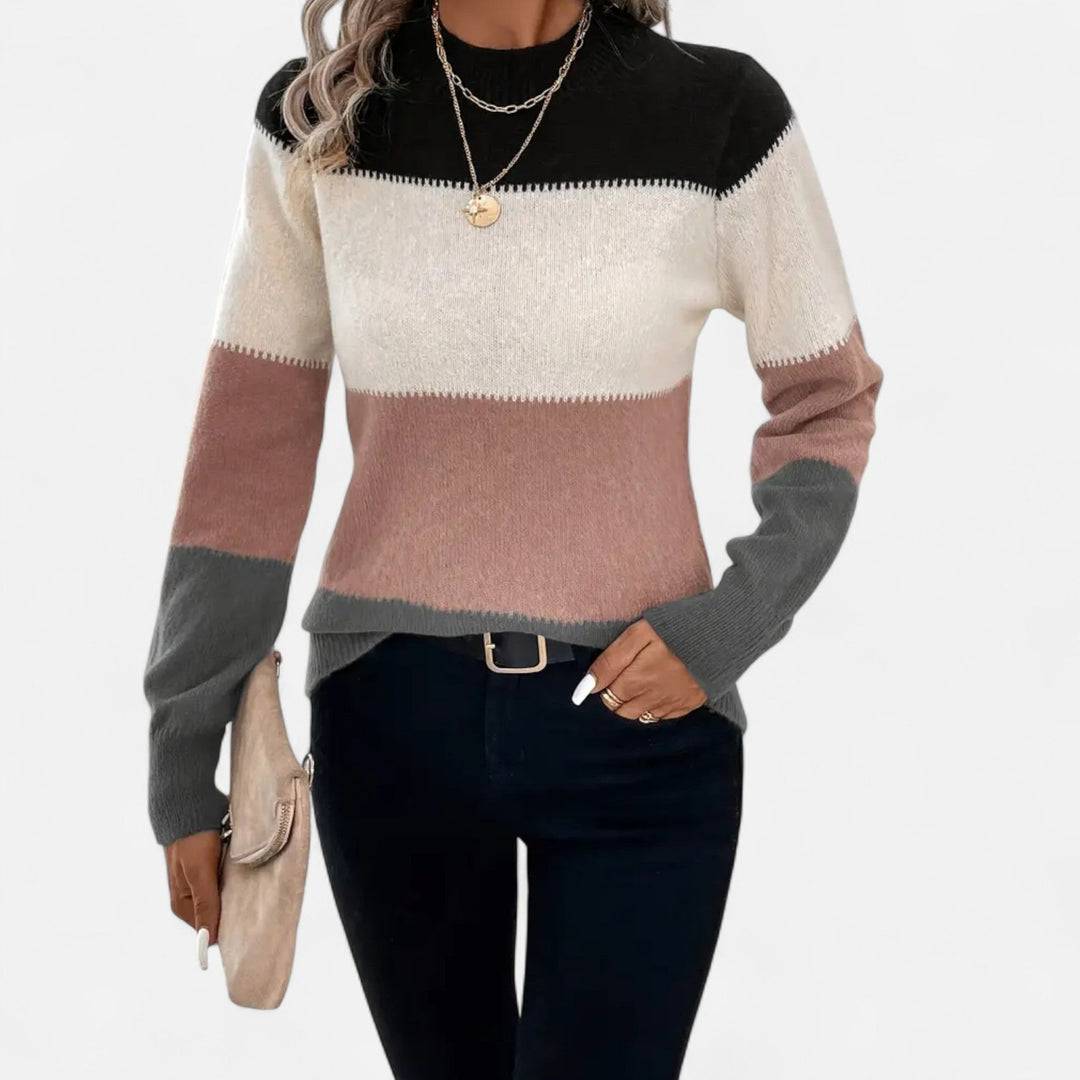 Valmonti women's striped knit sweater with a comfy crew neck, a lightweight pullover for effortless fashion.
