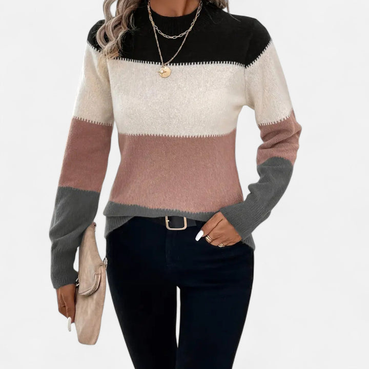 Valmonti women's striped knit sweater with a comfy crew neck, a lightweight pullover for effortless fashion.