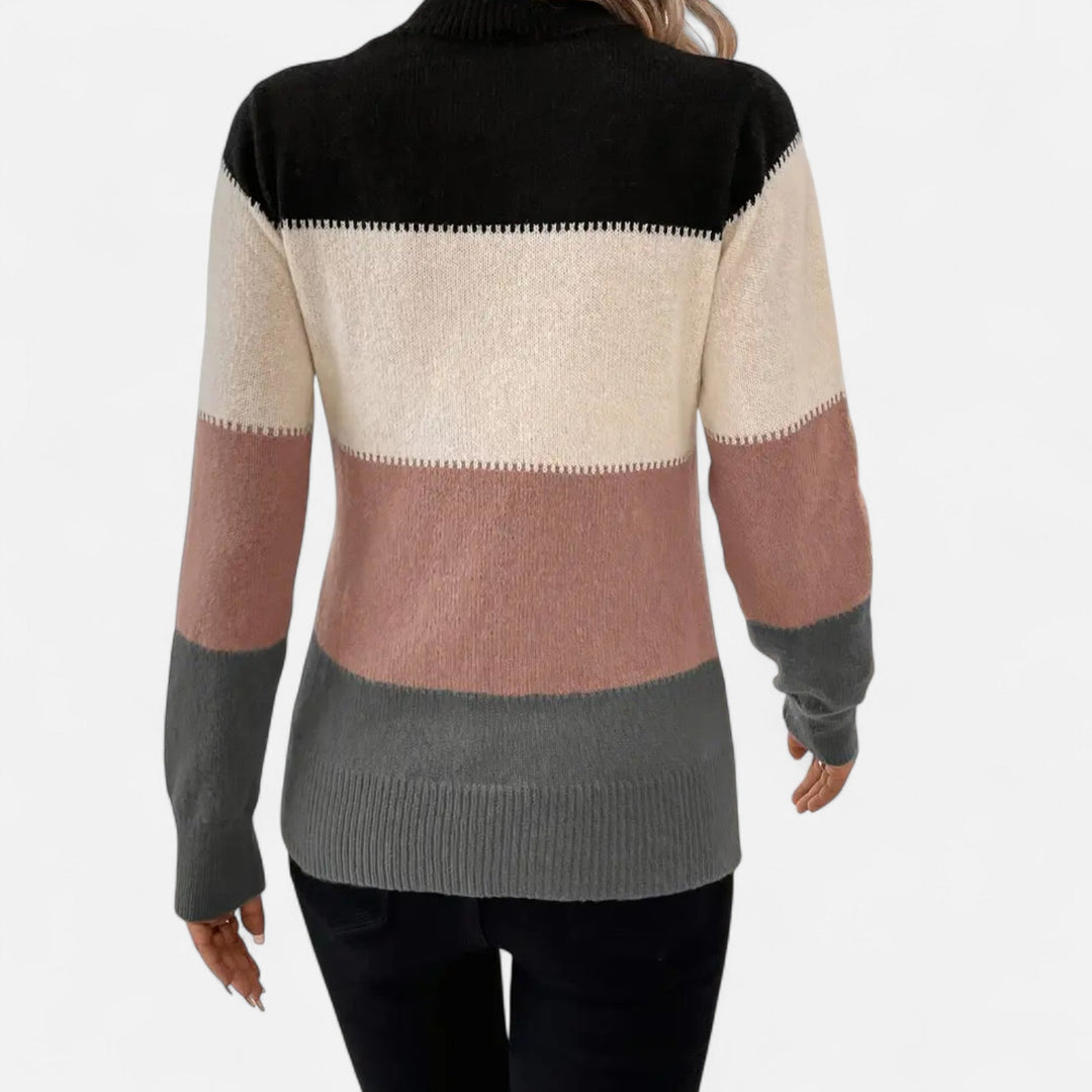 Valmonti all-season women's striped crew neck pullover sweater, great for casual wear and timeless fashion.